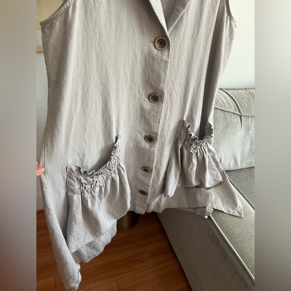 For Cynthia Gray Linen Lagenlook Boho Asymmetrical Hem Minimalistic Dress L - Picture 6 of 11